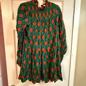 MELLODAY Green and Orange Patterned Dress